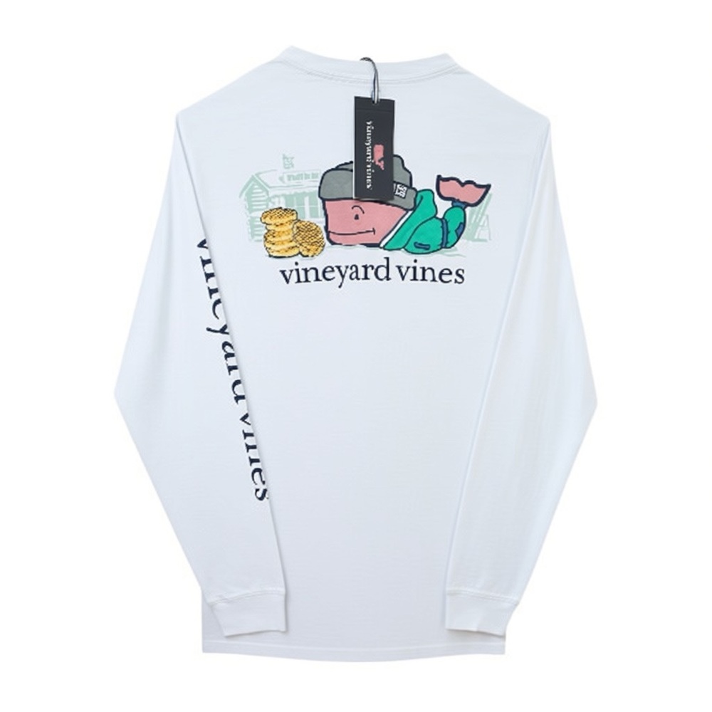 Vineyard Vines Boys White Cotton Long Sleeve Tee with pocket.  Wha(ff)le Hut.